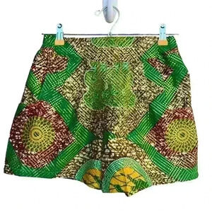 Handmade green & gold African print women’s summer shorts size S/M